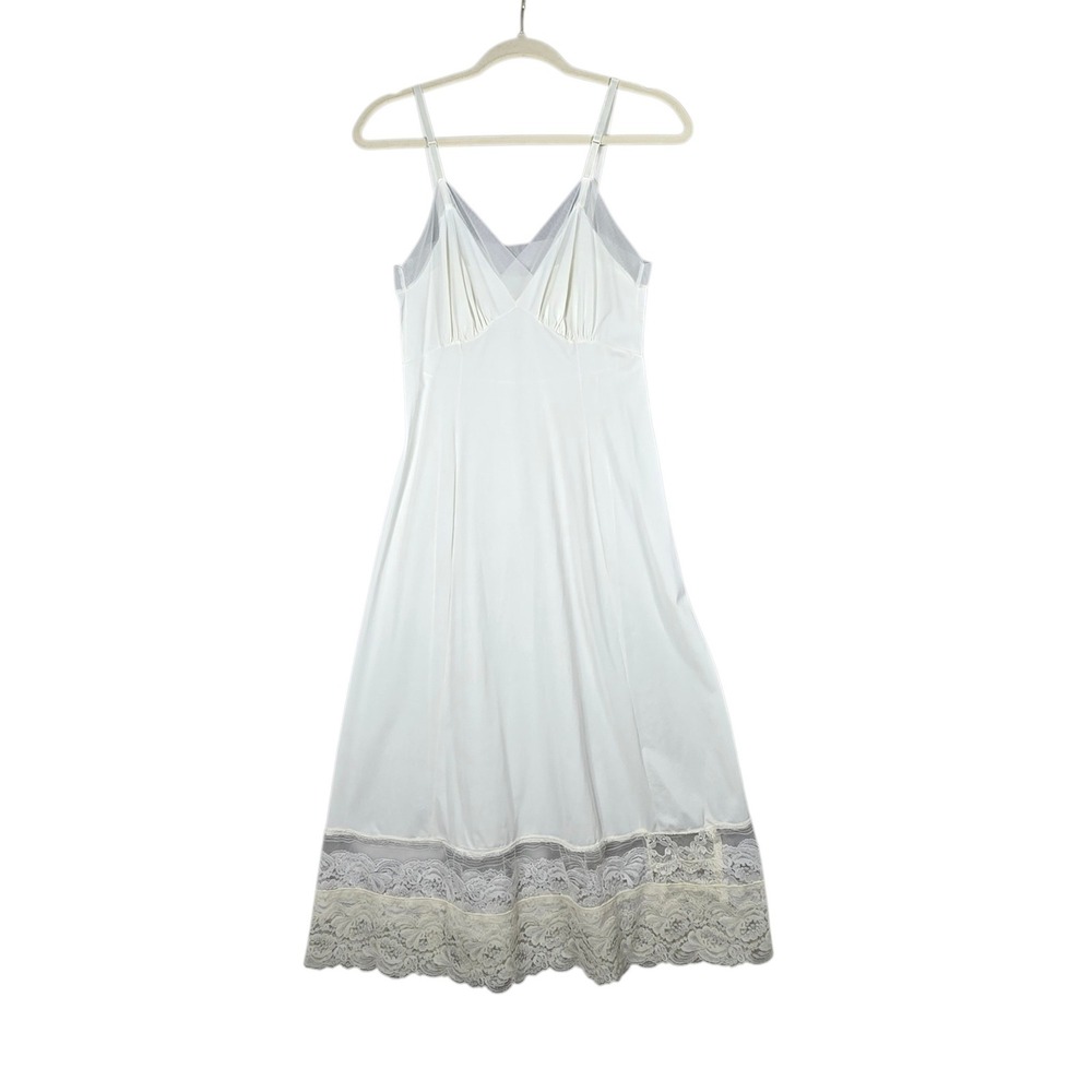 Vtg Van Raalte Suavette Full Slip Women 34 White Lace Nylon USA Made Lingerie